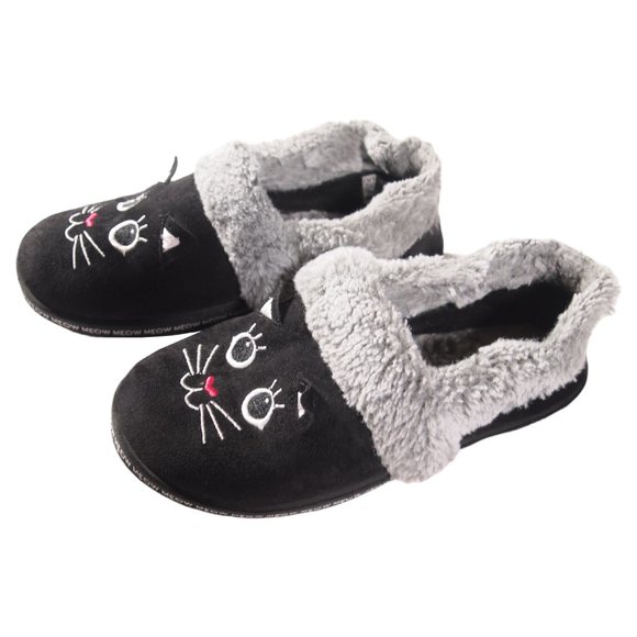 Bob's Meow Slippers, Women's Size 9, Black/Gray, Faux Fur w/ Memory Foam - Picture 3 of 7